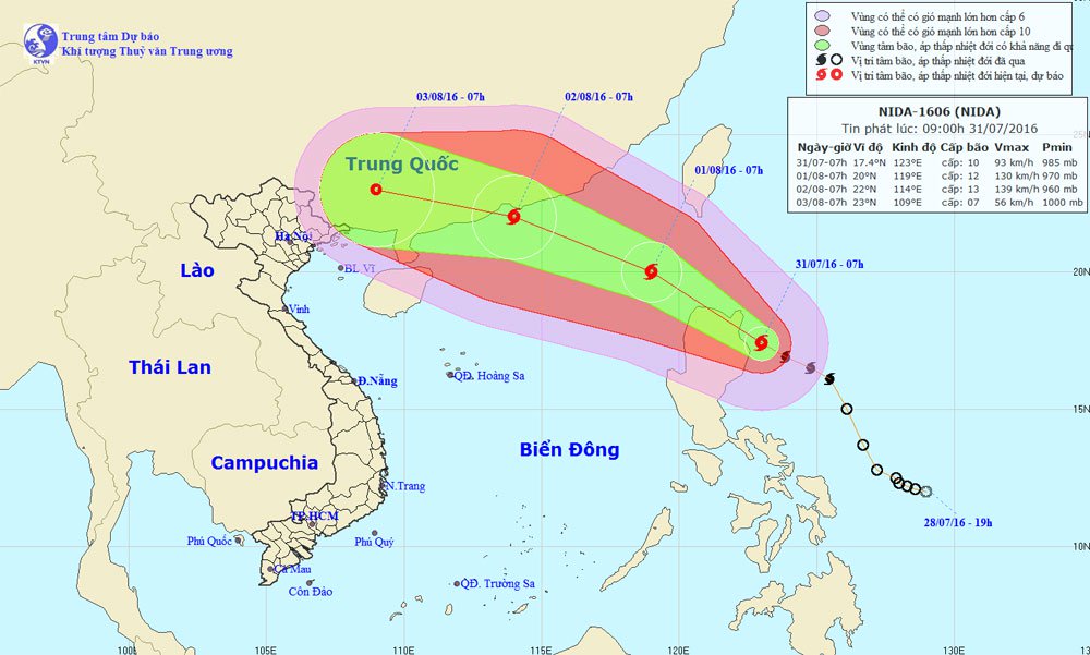 Bão Nida tăng cấp nhanh chóng trước khi vào Biển Đông