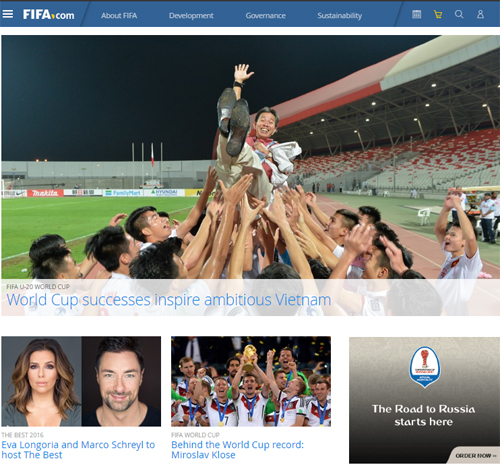 Bóng đá Việt Nam lên trang nhất của FIFA