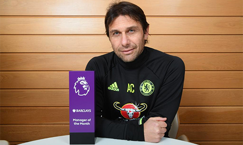 Conte lập kỷ lục ba tháng liền là HLV hay nhất Ngoại hạng Anh