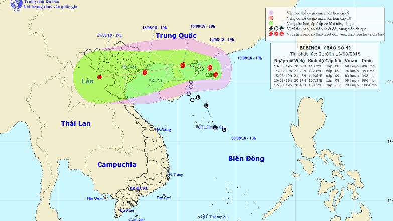 Tâm bão nằm trên vùng biển Quảng Ninh-Nam Định