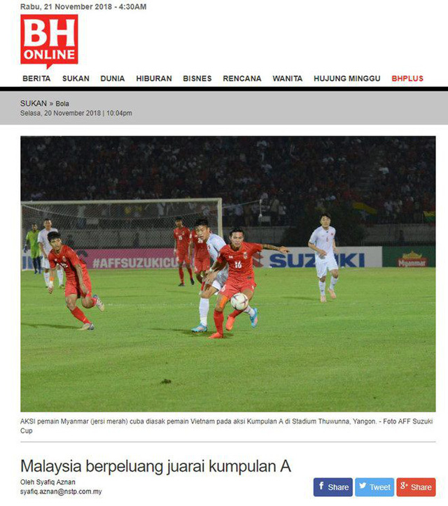 Truyền thông Malaysia vui mừng khi đội tuyển Việt Nam bị cầm hòa