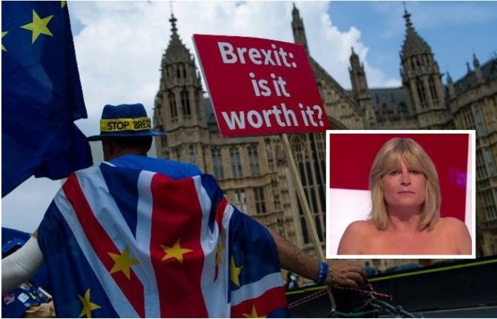 Anh: Nữ nhà báo lột đồ trên sóng truyền hình để phản đối Brexit