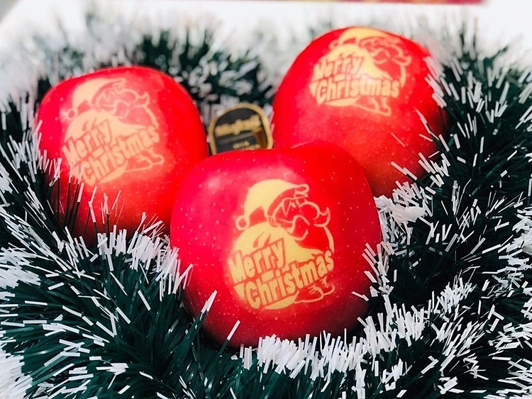 Táo in hình ông già Noel và chữ "Merry Christmas" nhập từ Nhật Bản đang rất hút khách.