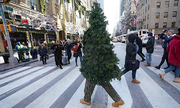 Hóa trang thành cây thông Giáng sinh đi khắp New York