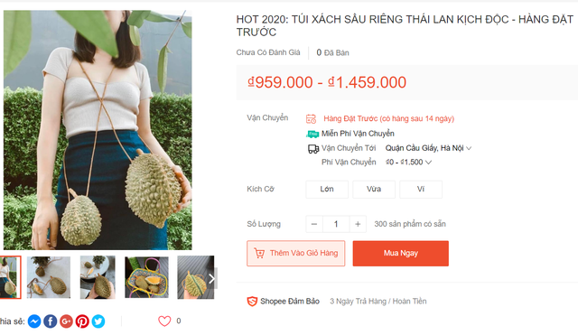 Dân mạng "phát sốt" với túi xách hình sầu riêng giá 1 triệu đồng