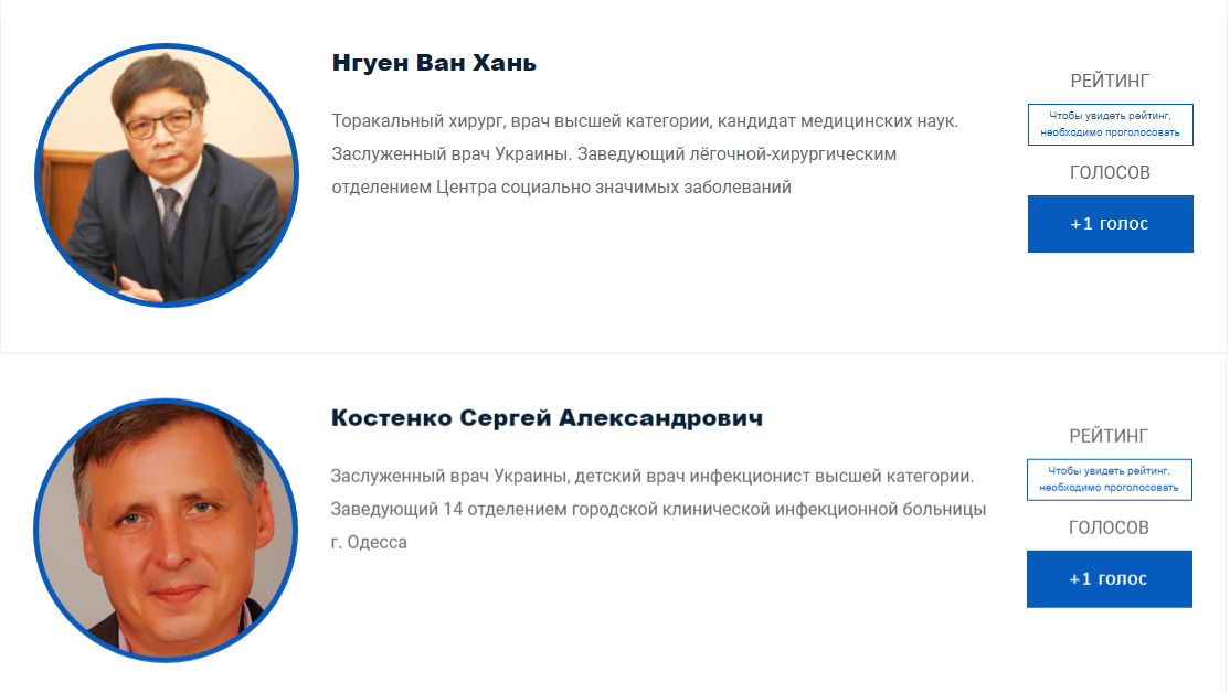 Bình chọn Top bác sĩ giỏi nhất trong khu vực miền Nam Ucraina